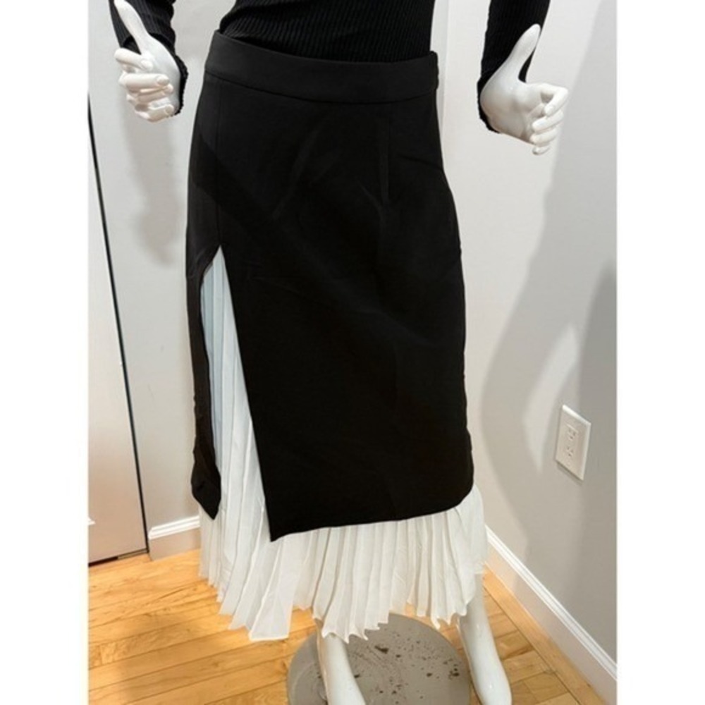 Commense Pleated Midi Skirt Black White Color Block Layered Skirt size XS - Picture 10 of 15